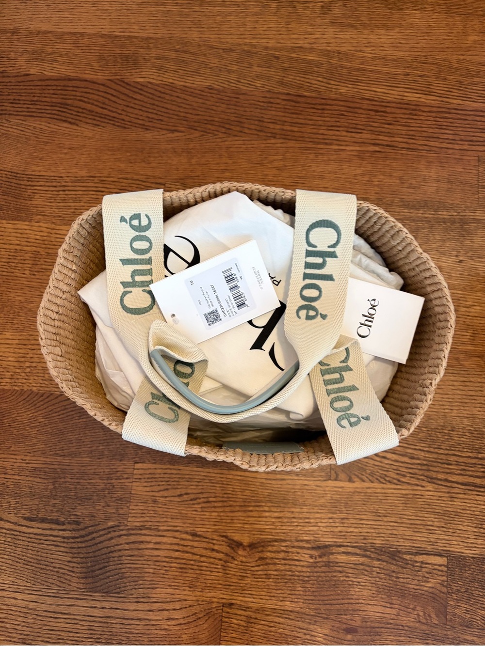 Chloe Woody Large Basket Tote - Color: Bluish Green - Picture 8 of 10
